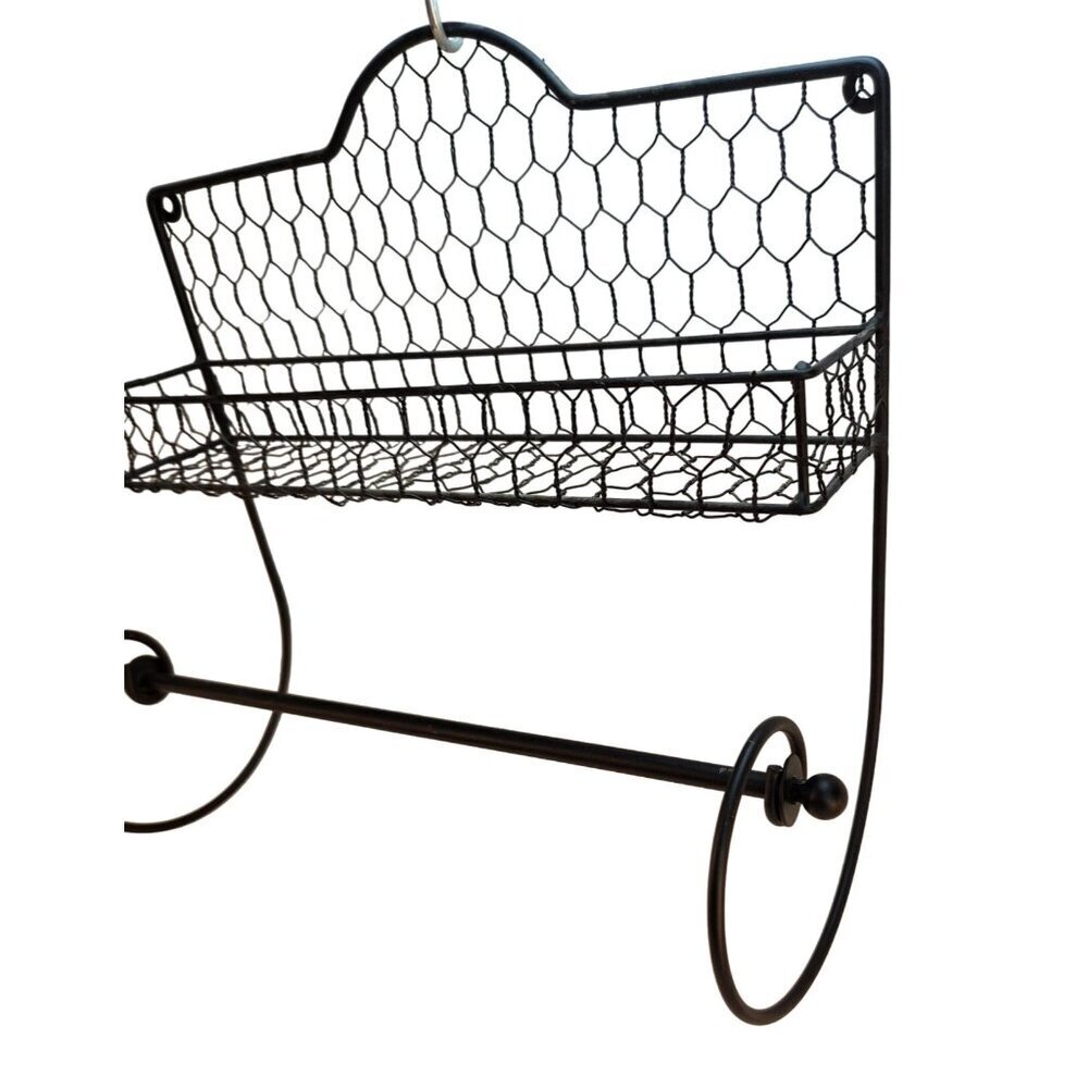 Black Metal Wire Wall-Mounted Shelf & Paper Towel Holder With Decorative Chicken - Picture 4 of 8